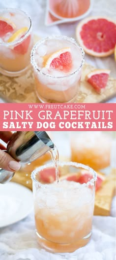 the pink grapefruit salty dog cocktail is ready to be served