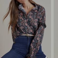 New With Tags. Floral. Longsleeve. Lita Storm Flowers. Button Front. Ruffle Sleeve. Size Xxs. Anthropologie. Also Size 32 Chic Collared Floral Print Top, Feminine Floral Print Button-up Blouse, Feminine Fall Blouse With Button Closure, Chic Floral Print Button-up Blouse, Feminine Floral Print Workwear Blouse, Feminine Floral Print Blouse For Work, Chic Spring Button-up Blouse, Feminine Fall Tops With Button Closure, Chic Floral Print Long Sleeve Blouse