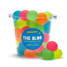 the blob super squirty balls are in a plastic tub with its lid