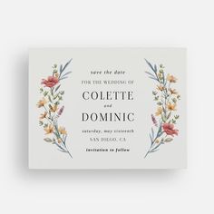 save the date card with watercolor flowers