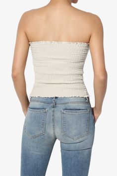 Strapless Smocked Crop Tube Top Scalloped Hem Stretch Bustier Bandeau – TheMogan Casual Off-shoulder Tube Top, Trendy Off-shoulder Tube Top For Day Out, Summer Strapless Tube Top, Casual Off-shoulder Smocked Top For Spring, Fitted Strapless Tube Top For Spring, Casual Strapless Tube Top For Day Out, Fitted Off-shoulder Summer Tube Top, Chic Bandeau Tube Top For Summer, Spring Smocked Stretch Top For Day Out