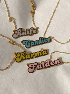 "COLORFUL NAME NECKLACE Material: High Quality Solid 925 Sterling Silver Finish: Sterling Silver / Gold / Rose Gold All pieces will come with a 2\" extension chain so you can fine tune the fit. Enamel colors: Lilac, White, Dark Blue, Turquois, Orange, Pink, Yellow, Green, Red, Mint Green, Blue, Black, Purple. ♡ The most unique jewelry you can find, perfect gift for you and your loved one. ♡ All of our jewelry is handcrafted with enthusiasm and great care in our workshop. ► HOW TO ORDER * Simply Lilac White, Name Pendant, Personalized Pendant, Name Jewelry, Name Necklaces, Anklet Jewelry, Best Friend Gift, Perfect Gift For Her, Personalized Necklace