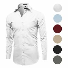 Men's Classic Fit Long Sleeve Wrinkle Resistant Button Down Premium Dress Shirt | eBay Elegant Wrinkle-resistant Button-up Shirt, Wrinkle-resistant Solid Long Sleeve Shirt, Elegant Wrinkle-resistant Dress Shirt, Solid Dress Shirt With Buttons For Office, Solid Collared Dress Shirt For Office, Solid Color Collared Dress Shirt For Office, Wrinkle-resistant Long Sleeve Business Shirt, Slim Fit Long Sleeve Dress Shirt, Wrinkle-resistant, Slim Fit Long Sleeve Wrinkle-resistant Dress Shirt