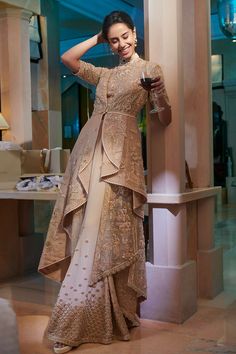 Buy Sahil Kochhar Beige Crepe Silk Organza Jacket And Sharara Set Online | Aza Fashions Organza Sharara, Sahil Kochhar, Organza Jacket, Beige Silk, Boutique Dress Designs, Party Wear Indian Dresses