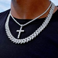 Diamond Cross Chain Men, Cuban Necklace For Men, Iced Chain, Ice Chain, Diamond Chains For Men, Chains Men, Chains Cross, Cuban Link Chain Men, Mens Chains