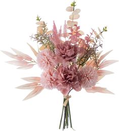 a vase filled with pink flowers and greenery