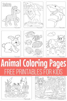 an animal coloring page with the title, free printables for kids to color