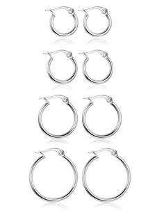 PRICES MAY VARY. HIGH QUALITY MATERIAL: The hoop earrings are made with 316L stainless steel which is high polished finish, lead-free, cadmium-free, allergy safety and does not readily corrode, rust, or stain with water.Safer and healthier, safe for your skin. AFFORDABLE PRICE+MULTIPLE CHOOSE: 4 pairs of different diameter hoops in a set. Diameter Option:10mm,12mm,15mm,20mm. All hoop earrings are silver tone, fashion and durable. The sizes are just perfect for daily outfit. You can choose to wea Small Silver Hoop Earrings, Nickel Free Jewelry, Small Hoop Earrings, Nickel Free Earrings, Mini Hoop Earrings, Hoop Earring Sets, Free Earrings, Christmas Gifts For Friends, Huggie Earrings