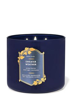 a blue candle that is sitting in front of a white background with the words, water weather