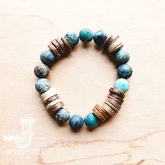 Frosted African Turquoise and Wood Stretch Bracelet Handmade Beaded Bracelets, Wood Bead Bracelet, Turquoise Bead Bracelet, Bohemian Accessories, Boho Chic Jewelry, Boho Style Jewelry, African Turquoise, Handcrafted Bracelets, Boho Chic Style