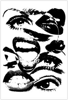 a black and white drawing of eyes with different shapes on them, including the upper half of