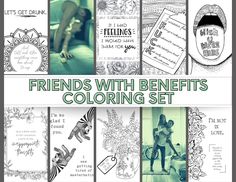 the friends with benefits coloring set is shown in black and white, which includes four different pictures