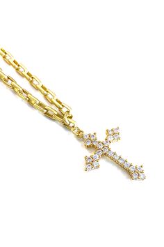 14” chain cross crystal necklace with 3” extender Cubic Zirconia Pendant Chain Jewelry, Adjustable Gold Cross Pendant Necklace, Crystal Cross Chain Jewelry, Crystal Cross Jewelry With Chain, Elegant Crucifix Cross Necklace With Chain, Crystal Chain Link Necklaces As Gifts, Crystal Chain Link Necklaces For Gifts, Crystal Chain Link Necklace As A Gift, Crystal Chain Link Necklace For Gift