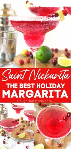 the best holiday margarita recipe with cranberry and lime garnish in glasses