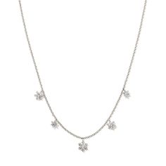 Delicate, elegant, and full of sparkle, you won't want to take off the Clara Strand Necklace. Its shimmering charms resemble dainty snowflakes, giving your look a touch of movement and tons of glamour. This necklace can be styled on its own, but is also sparkles when paired with other styles. To preserve your fashion jewelry for years to come, agents such as soaps, perfumes, lotions, makeup, hair and cleaning products, and other chemical contact should be avoided. Take care to remove jewelry bef Make Jewelry, Accessories Jewelry Necklace, Strand Necklace, Cleaning Products, Kendra Scott, Gift Necklace, Makeup Hair, Silver Necklaces, Take Care