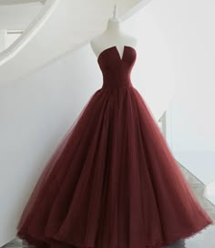 Burgundy tulle long prom dress A line evening gown · Little Cute · Online Store Powered by Storenvy A Line Evening Gown, Prom Dress A Line, Red Evening Gown, Tulle Long Prom Dress, Red Bridal Dress, Sweet 16 Dress, Evening Dress Long, Tulle Sleeves, 16 Dress