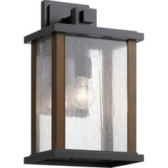 an outdoor wall light with frosted glass on the front and side panels, in dark bronze