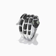 Effy Safari 14K White Gold Diamond & Emerald Snake Ring, 1.06 TCW Black Diamond Multi-stone Jewelry, Black Diamond Multi-stone Rings, Black Multi-stone Round Rings, White Gold Fine Jewelry Snake Ring, Black Multi-stone Anniversary Rings, Black Multi-stone Rings For Anniversary, White Gold Snake Ring Fine Jewelry, Black Multi-stone Fine Jewelry, Fine Jewelry With Black Multi-stone