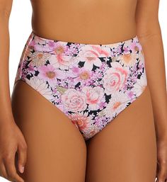 Pusher Banded High Leg/Rise Swim Bottom Multi L High-waisted swim bottom features a flowery print and high-cut leg openings for a flattering outline. Made of recycled polyester and spandex. Band is set into top of waist to emphasize hourglass shape, and has covered elastic at the rim for fit. Seamless rear. Leg openings curve over top of hips, with covered elastic hems to retain fit. High rise. Full rear coverage. Fabric info tags at inner back of waist. Completely lined with sleek microfiber, w High Waisted Swim Bottoms, Petal Pushers, Tropical Bikinis, Swimming Bathing Suits, High Waisted Swim, Cut Out Swimsuits, Pink Swimsuit, Lingerie Outfits, High Waist Bottoms