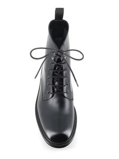 Black semi-brushed leather Lace-up boot from Henderson Baracco. Leather sole, light rubber sole. Unlined interior. Heel: 3 cmComposition: Leather Business Calf Leather Lace-up Ankle Boots, Business Ankle Boots In Calf Leather, Calf Leather Ankle Boots For Business, High-top Combat Boots With Calf Leather And Leather Sole, High-top Combat Boots In Calf Leather With Leather Sole, High-top Combat Boots With Leather Sole, Classic Goodyear Welted High-top Work Boots, Classic Lace-up Boots With Lug Sole In Calf Leather, Modern Goodyear Welted Boots With Round Toe