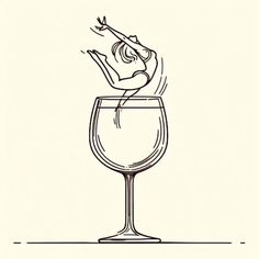 a drawing of a woman sitting on top of a wine glass with her arms in the air