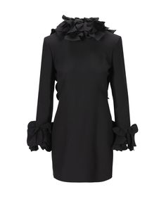 Composition: 65% Virgin Wool, 35% Silk, Lining: 100% Silk Luxury Fitted Ruffled Mini Dress, Evening Long Sleeve Mini Dress With Ruffles, Long Sleeve Mini Dress With Ruffles For Evening, Formal Silk Mini Dress With Ruffles, Elegant Long Sleeve Dress With Ruffles For Party, Luxury Spring Dinner Dress, Elegant Long Sleeve Ruffled Dress For Party, Luxury Formal Dresses With Ruffles, Fitted Long Sleeve Dress With Ruffles For Evening