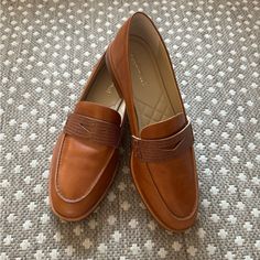 Worn Once, Too Big For Me. Very Comfortable, Lots Of Support And Beautifully Made. Brown Business Casual Loafers With Removable Insole, Cognac Leather Loafers For Office, Cognac Leather Loafers For Work, Brown Tassel Loafers For Business In Spring, Brown Flat Oxfords For Formal Occasions, Formal Brown Tassel Loafers With Flat Heel, Formal Brown Tassel Loafers With Flat Shape, Elegant Brown Flats For Formal Occasions, Elegant Brown Formal Flats