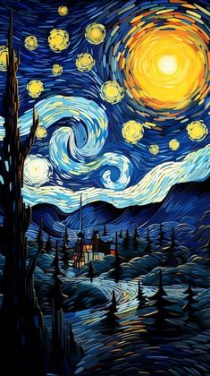 the starry night painting is shown in this image