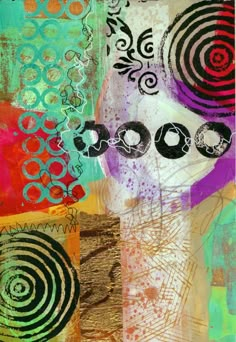 an abstract painting with circles and swirls