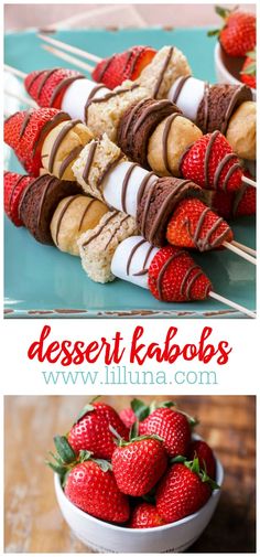 dessert kabobs with strawberries in a bowl