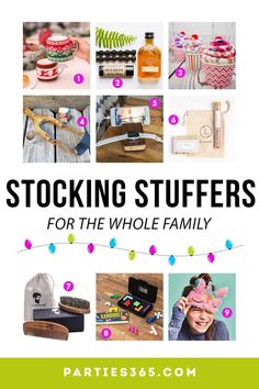 stocking stuff for the whole family with text overlay that reads, stocking stuff for the whole family