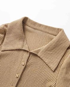 Details: Long-sleeve ribbed shirt topTop Length:NormalSleeve Length: Long SleevesMaterials:95% Polyester + 5% Spandex Fitted Collared Knit Top For Fall, Ribbed Button-up Workwear Tops, Spring Ribbed Button-up Tops, Solid Ribbed Button-up Tops, Solid Stretch Button-up Tops, Winter Ribbed Button-up Top, Ribbed Button-up Winter Top, Ribbed Button-up Top For Winter, Fitted Ribbed Button-up Top