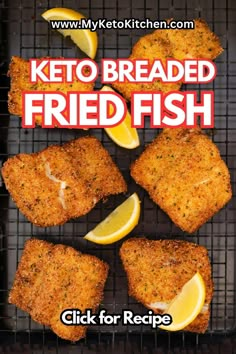 fried fish on a grill with lemon wedges and ketchup for the recipe