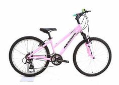 a pink bike is shown against a white background