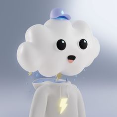 a white cloud with a blue hat on it's head and lightning bolt coming out of its mouth