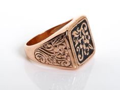 Vintage Unisex Enamel Ring with a beautiful pattern set in 14K Rose Gold, perfect for him or her Details and Measurements: ► 14 Karat Rose Gold ► 63 Sapphire 2 mm 1.26 ct ► Size 7.75 (Select your size) ► Total Weight 9.6 gr All items are Handmade, I pay a lot of attention to every piece. All of my items are hand crafted in Kisufim's Designer jewelry Store in Tel Aviv, and shipped direct to customers all over the world. I am proud to say that many celebrities, models and stars across the world we Heirloom Engraved Enamel Ring For Wedding, Heirloom Style Engraved Enamel Wedding Ring, Heirloom Engraved Enamel Wedding Ring, Elegant Engraved Enamel Ring, Luxury Engraved Enamel Ring For Formal Occasions, Luxury Etched Rings For Ceremonial Occasions, Luxury Engraved Intaglio Ring For Wedding, Elegant Engraved Enamel Ring For Formal Occasions, Luxury Etched Rings For Formal Occasions