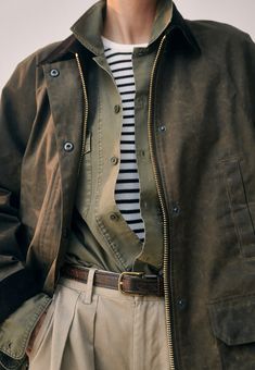 Chiltern Street Jacket In Waxed Cotton Oversized Collared Utility Jacket, Oversized Cotton Utility Jacket, Field Jacket Outfit, Oversized Military Cotton Utility Jacket, Waxed Canvas Jacket, Aw 2024, Street Jacket, Alex Mill, Grandpa Style