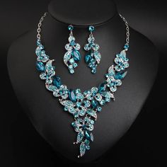 Whether you are the bride to be, or a bridesmaids, or the mother of the bride, this Bridal Jewelry is perfect for just about anyone! Elegant Silver Wedding Sets, Silver Crystal Wedding Sets, Silver Crystal Sets For Wedding, Blue Jewelry Sets For Wedding, Blue Crystal Jewelry Sets For Wedding, Elegant Crystal Sets For Wedding, Silver Wedding Sets With Elegant Design, Elegant Jewelry Sets For Bridesmaids, Silver Jewelry Sets For Bridesmaids