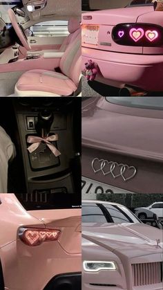 Pink Car Heart Lights, Cars With Pink Interior, Girly Car Modifications, Girly Sports Cars, Aesthetic First Car, Pink Smart Car, Girl Cars Aesthetic, Pretty Cars For Women, Pink Wrapped Car