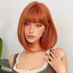 Queen Ginger Beautiful Orange Wig Super Cute Anna Wintour Style Short Bob Wig With Bangs Wig Is Glueless Hair Is Heat Resistant, Can Us Minimal Heat To Add More Curls Or Straightened Cap Size: Average/Medium (Fits Head Circumstance:21-23 Inch) Cap Construction: Wefted /Capless Rose Net Wig Cap Included #Gingerorange #Bobwig #Cosplay #Pinkhair #Hair Blonde Wig With Dark Roots, Dark Orange Hair, Orange Bob, Yellow Blonde, Bob Wig With Bangs, Blonde Bob Wig, Bob Cut Wigs, Wigs Short, Wig Styling