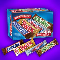 three different types of candy bars on a purple background with the words sweeter than twix