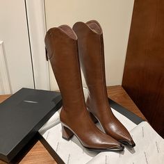 The Opulessa Glam Zip-Up Boots are crafted from genuine cow leather, featuring a knight-long height and a convenient zipper closure, with a heel height of approximately 2 inches. Leather Tall Boots, Boots Look, Tall Brown Boots, Knight In Shining Armor, Black Boots Tall, Tall Leather Boots, The Knight, Every Step You Take, Long Boots