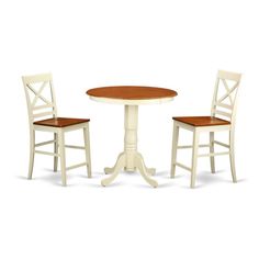 two chairs and a table with one chair on the other side, in front of a white background