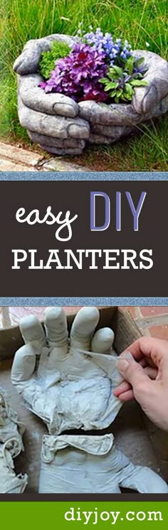 an easy diy planter made out of cement and some flowers in the middle