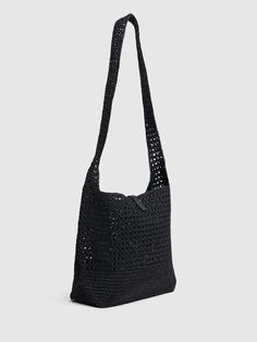 Saint Laurent Le 5 À 7 Medium Raffia Crossbody Bag - Black | Editorialist Latest Bags, Raffia Bag, Crossbody Messenger Bag, Black Crossbody, Strap Top, Metal Logo, Swim Accessories, Black Cross Body Bag, Sport Bag