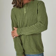 Brand New With Tags Men's Size Xxl 100% Cotton Burnout Slub 3 Button Snap Crew Neck Collar Long Sleeve Lightly Distressed Always Authentic! > Check Out My Other Items! + Bundle For Even Greater Savings! $ Offers Thru The Offer Button Plz! Cross Posted- Get It B4 It's Gone! Casual Cotton Crew Neck Henley, Relaxed Fit Cotton Henley, Green Cotton Henley Neckline Top, Casual Cotton Henley With Relaxed Fit, Green Cotton Top With Henley Neckline, Rugged Washed Long Sleeve Tops, Green Shirt Men, Green Long Sleeve Shirt, Mens Henley