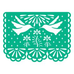 a green paper cut design with two doves