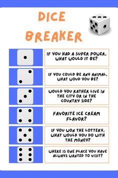 dice breaker poster with instructions on how to use it