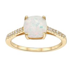 This stunning 18k rose gold over sterling silver lab-created white sapphire and lab-created opal ring is a must-add to your fine jewelry collection. This stunning 18k rose gold over sterling silver lab-created white sapphire and lab-created opal ring is a must-add to your fine jewelry collection. Width: 9 mm Metal: sterling silver Plating: 18k gold Finish: polished Packaging: boxedSTONE DETAILS Stone type: lab-created opal, lab-created white sapphire Total weight: 1 1/3 ct. Center stone size: 8 Opal Ring With Diamond Accents Jewelry, Opal Jewelry With Center Stone In White Gold, White Gold Opal Jewelry With Center Stone, Elegant Opal Jewelry With Halo Setting, Cushion Cut Rose Gold Fine Jewelry, Rose Gold Cushion Cut Fine Jewelry, Elegant Opal Birthstone Ring, Formal Opal Jewelry With Diamond Accents, Formal Opal Jewelry With Accent Stones