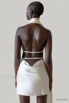 Lasaky - Seductive Backless Halter-neck Dress with Body-hugging Fit Timeless Moodboard, Orseund Iris, White Silk Dress, Stylish Scarves, Neck Bodycon Dress, A Goddess, Gothic Dress, Silk Mini Dress, Satin Mini Dress